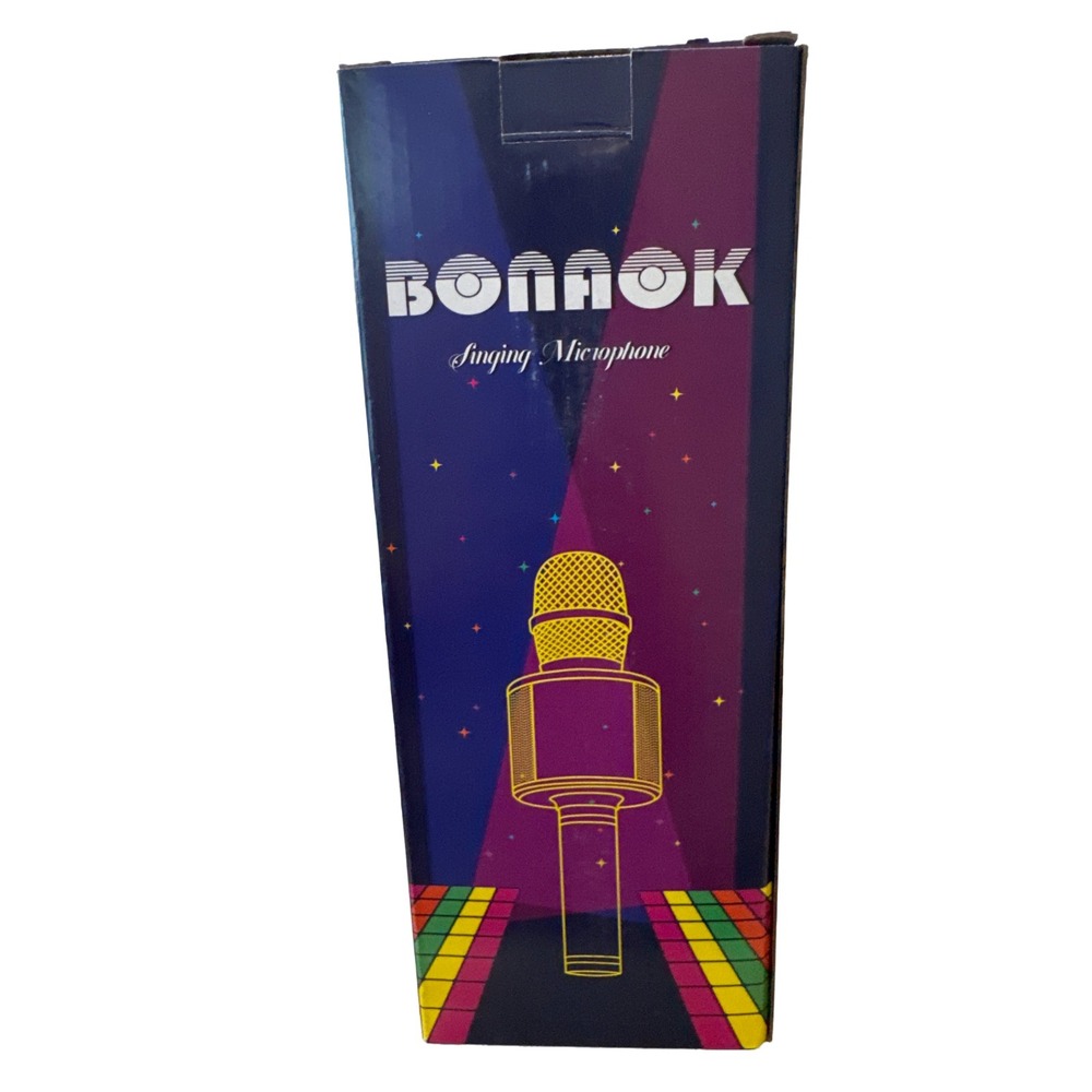 BONAOK Bluetooth Karaoke Microphone Portable Wireless Singing Mic LED Lights NIB